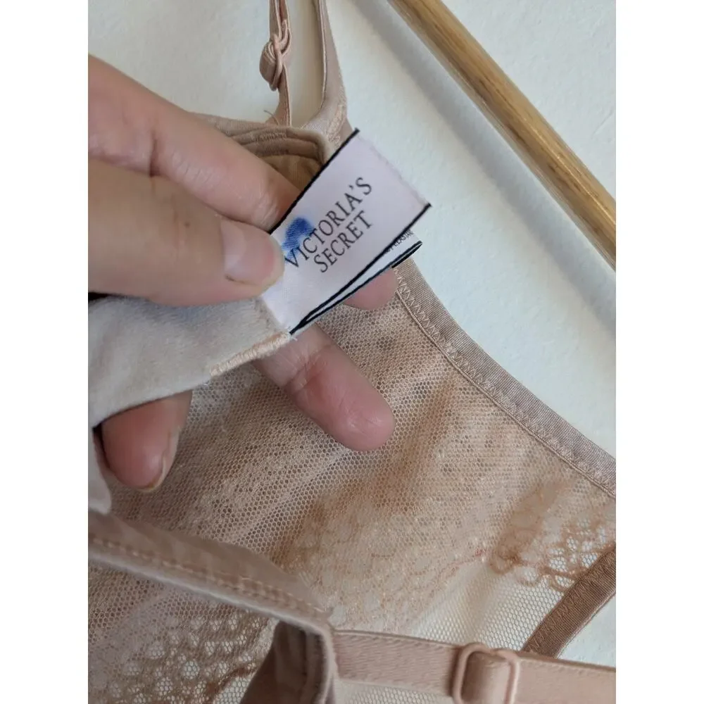 Victoria's Secret Bralette Body by Victoria High Neck Lace Mesh Peach Sz S/P